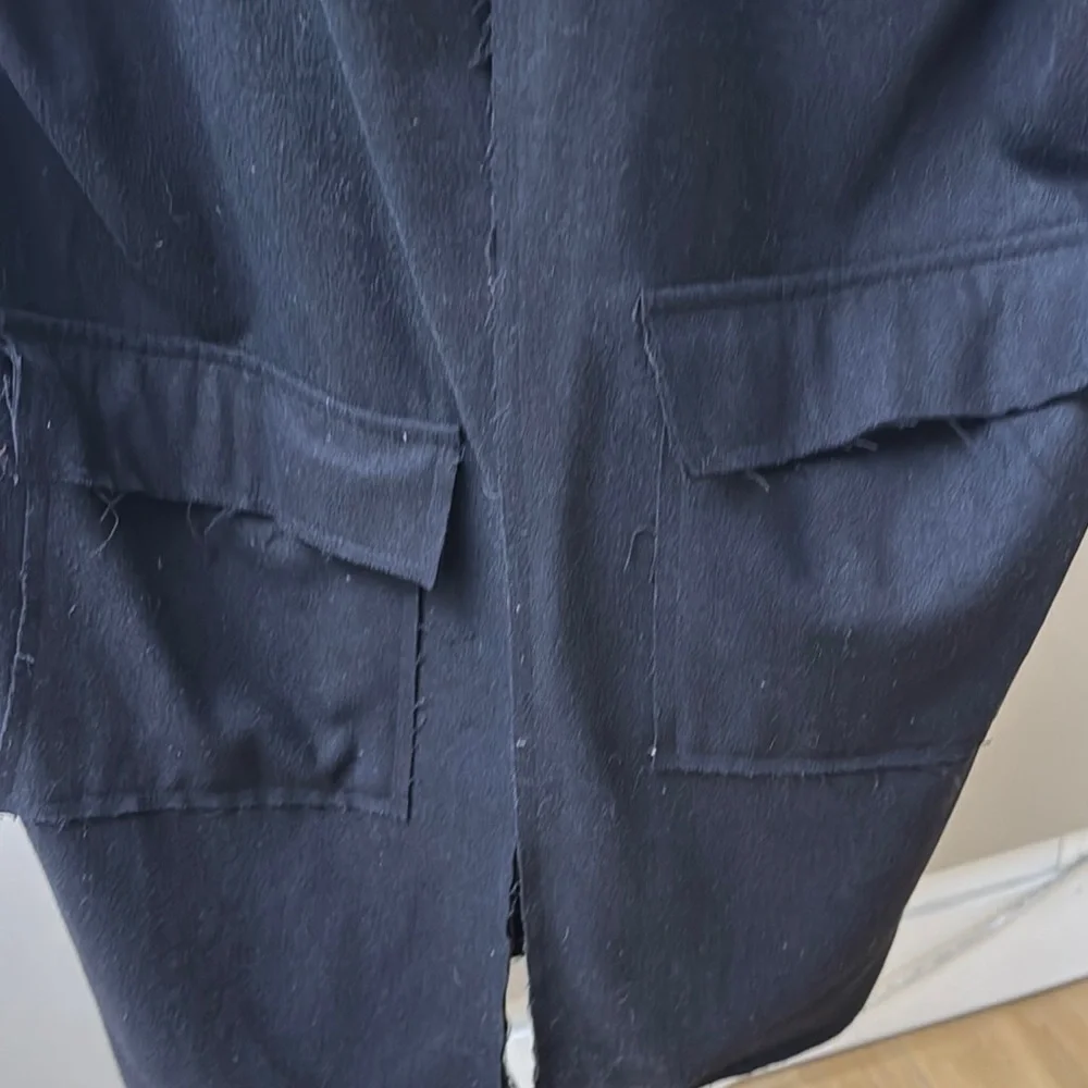 Urban Renewal Vintage Fabric Black Trench Coat Longline Style - Picture 5 of 14